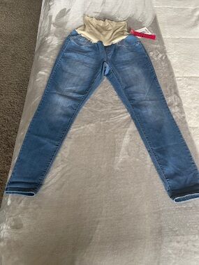 Haute Mama Maternity Skinny Jeans with Beige Support Panel
